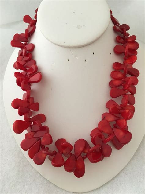 Haute Couture Genuine Natural Red Coral Teardrop Necklace 925 Etsy