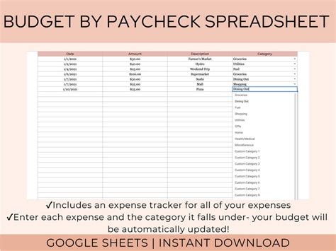 Budget By Paycheck Spreadsheet Bi Weekly Budget Spreadsheet Etsy
