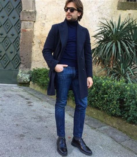 Picture Of With Turtleneck Classic Jeans And Black Shoes
