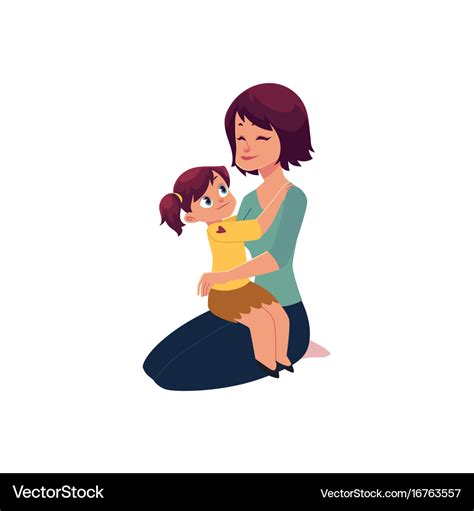 Mom And Daughter Hugging Embracing Each Other Vector Image