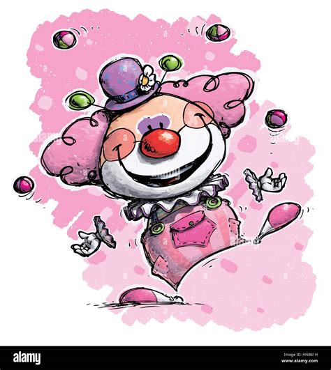 Cartoonartistic Illustration Of A Clown Juggling Girl Colors Stock