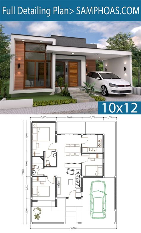 Browse modern 3 bedroom house plans with photos, doubles storey house plans pdf downloads and three bedroom house designs. 3 Bedrooms Home Design Plan 10x12m - SamPhoas Plansearch ...