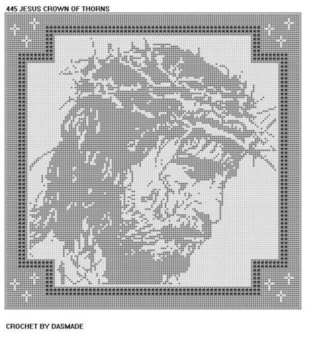 Jesus Crown Of Thorns Filet Crochet Pattern Doily Mat Wallhanging