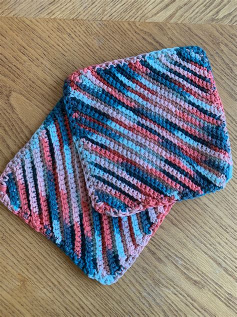 Diagonal Crochet Dishcloth Coral Seas Set Of 2 Etsy