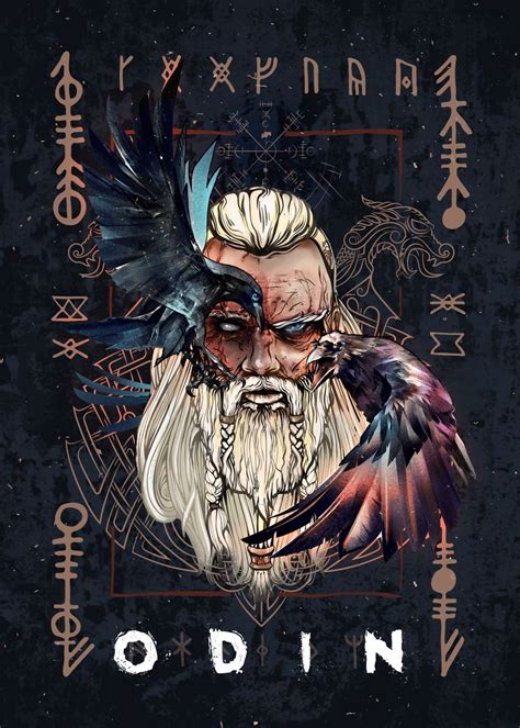 Odin Poster By Thea Magerand Displate Norse Mythology Viking Art