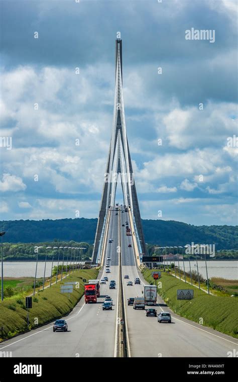 Normandy Bridge Or Pont De Normandie Over The Seine River With Traffic