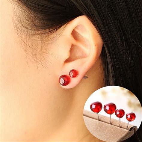 Fashion Red Earring Stud Eardrop Real Silver Anti Allergy Christmas