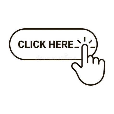 Click Here Button With Hand Pointer Clicking Editable Outline Icon