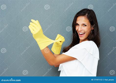 Woman Wearing Cleaning Gloves Stock Photo Image Of Beautiful Human