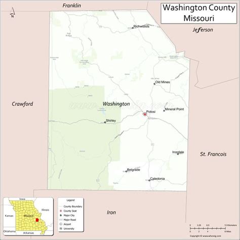Map Of Washington County Missouri Showing Cities Highways And Important