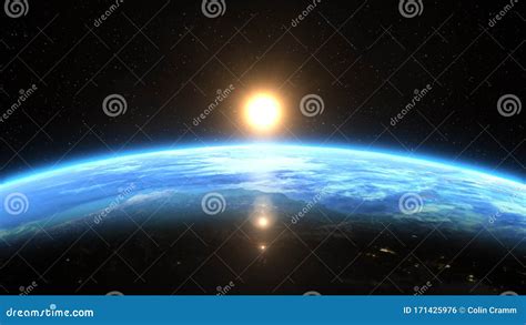 Beautiful Sunrise Over Planet Earth 3d Illustration Stock Illustration