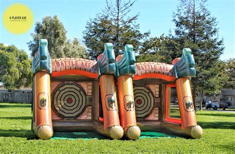 We also provide a sno cone machine, bounce house, and bbq grill for the video game truck everything you see on the our game truck page is included in the rental. Axe Throwing Game Rental | San Francisco Bay Area Inflatables