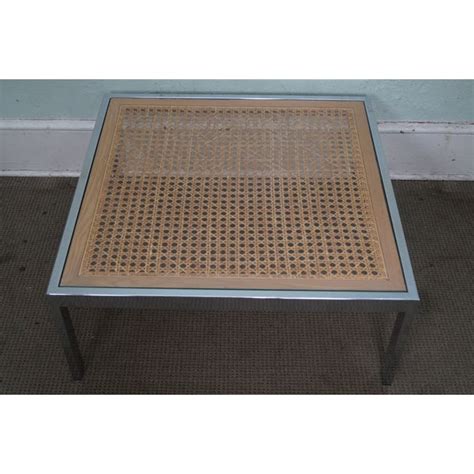 Chrome glass coffee table square. Milo Baughman Chrome & Cane Glass Top Square Coffee Table ...