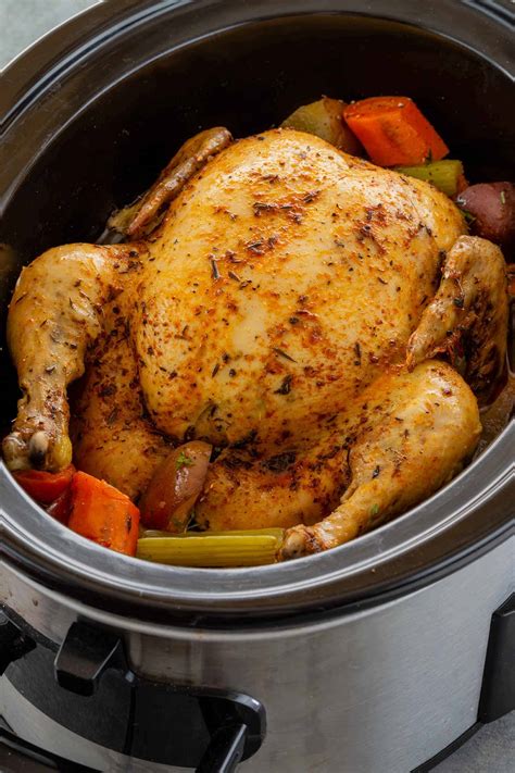 White meat chicken however does have a tendency to dry out or get a weird texture. Slow Cooker Whole Chicken - Cafe Delites