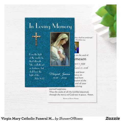 Virgin Mary Catholic Funeral Memorial Holy Card Holy