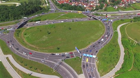 Aerial Big Multi Lane Roundabout Intersection Stock