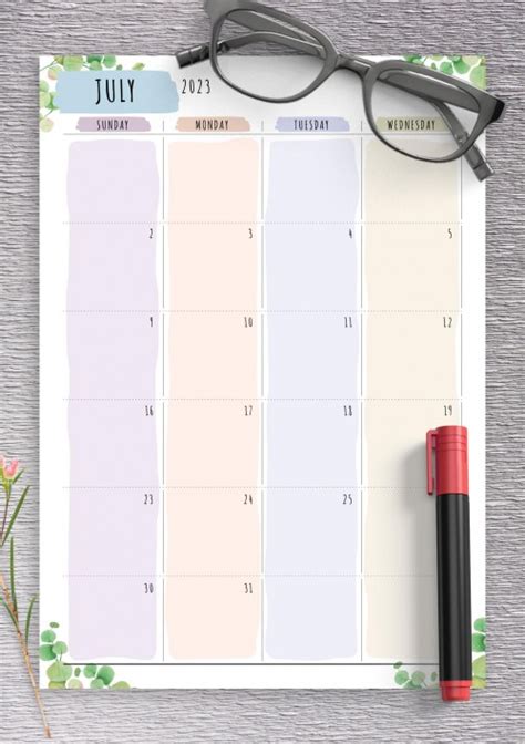 Download Printable Dated Monthly Calendar Floral Style Pdf