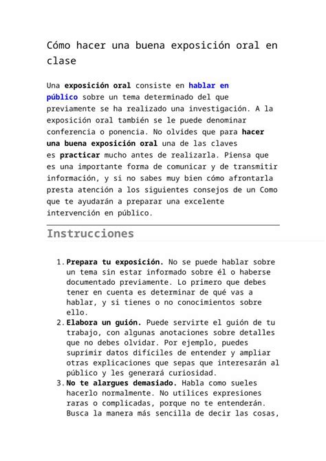 Docx C Mo Hacer Una Buena Exposici N Oral En Clase Pdfslide Net