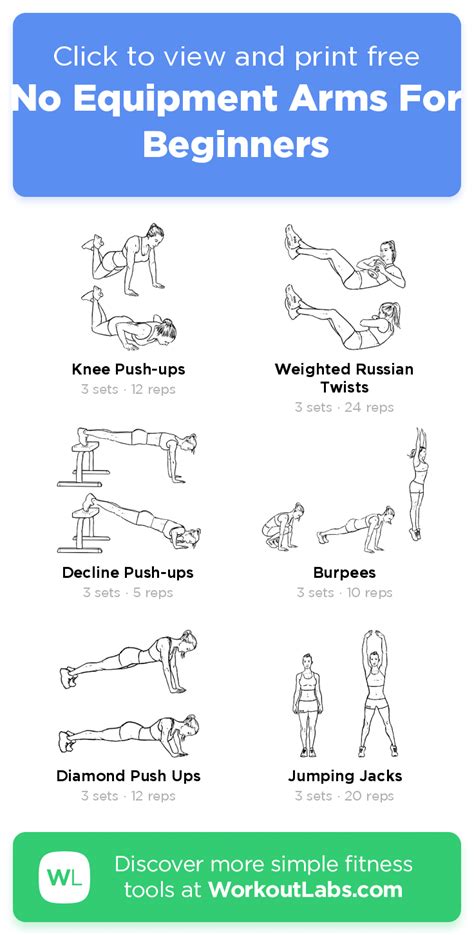 No Equipment Arms For Beginners Click To View And Print This