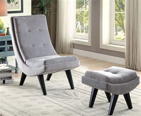 Esmeralda Gray Accent Chair With Ottoman, CM-AC6839GY, Furniture of America