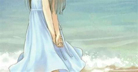 Anime Art Summer Time Anime Girl Beach Ocean Water Walking Alone Summer