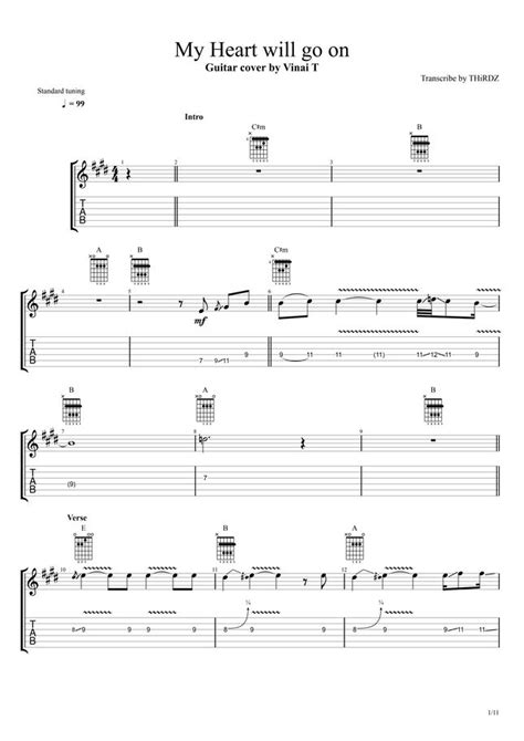 Céline Dion My Heart Will Go On By Vinai T Tab Sheet Music