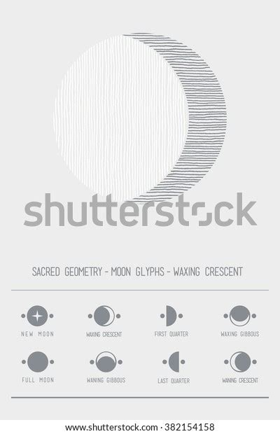 Moon Glyphs Waxing Crescent Sacred Geometry Stock Vector Royalty Free