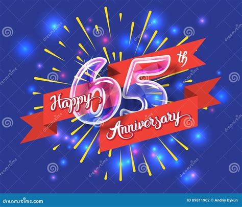 Happy 65th Anniversary Glass Bulb Numbers Set Stock Vector