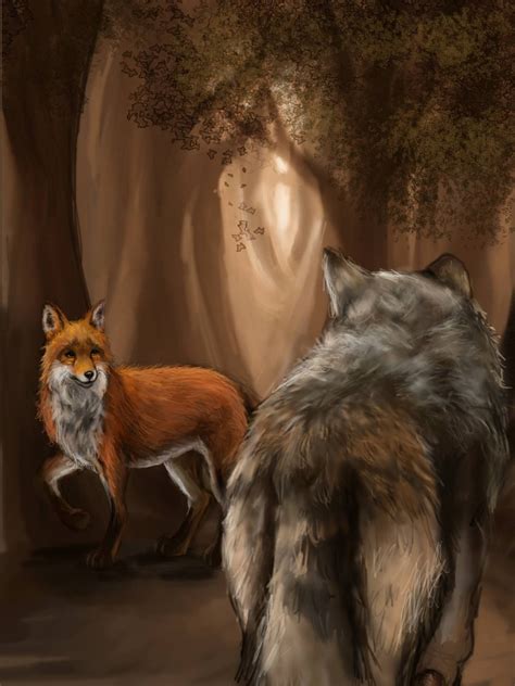 A Fox And A Wolf Fox Fox Art Anime Wolf Drawing