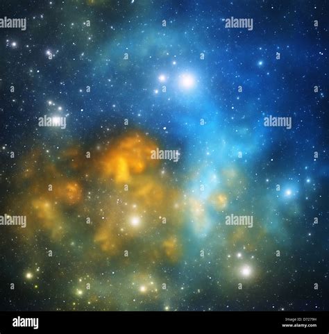 Deep Space Gold Blue Nebula Stock Photo Alamy