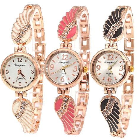 colorful angel wing band crystal rhinestone strap metal dress ladies watch women watches hours
