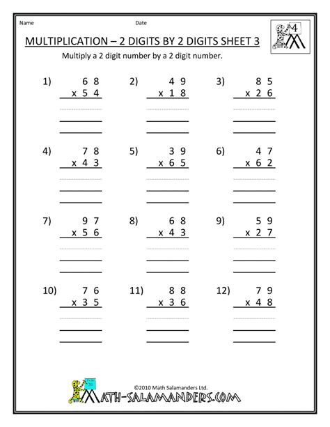 Multi Digit Multiplication Worksheet 5th Grade