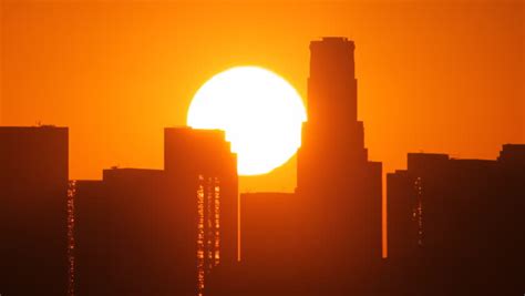Los Angeles Skyline Sunrise Pan And Zoom Out Royalty Free Video