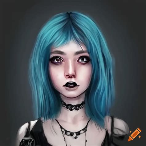 Blue Haired Gothic Girl In Realistic Digital Art On Craiyon