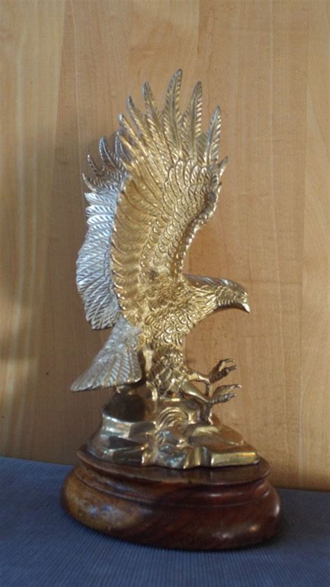 vintage brass american bald eagle statue with rare wood base etsy eagle statue american