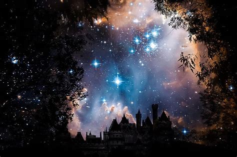 Night Sky Star Rally Trees Landscape Castle Fantasy Fairy Tales