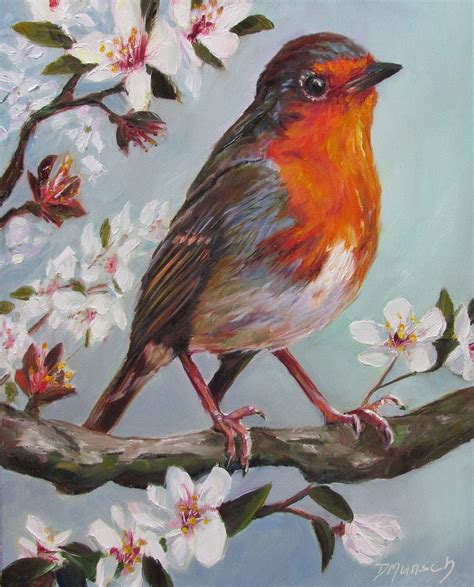 Donna Munsch Fine Art Original Oil Painting Spring Robin