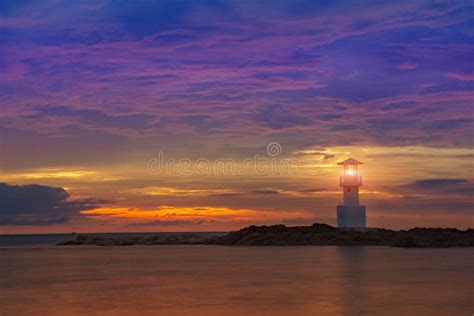 Lighthouse Seascape Sunset And Twilight Stock Image Image Of