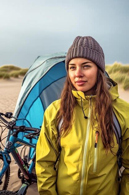 Premium Photo A Woman Standing In Front Of A Tent On A Beach