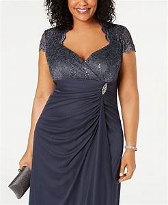 Betsy Adam Plus Size Sequined Lace Ruched Gown Reviews Dresses