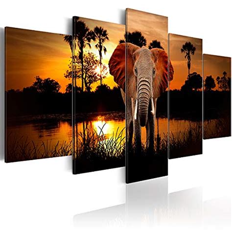 African Animal Wall Art Elephant Paintings On Canvas Prints Sunrise