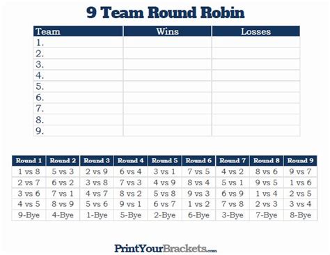team schedule template    team  robin