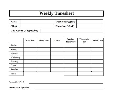 6 Weekly Timesheet Template Template Business Psd Excel Word Pdf