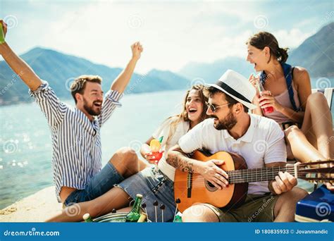 Young People Having Fun At Beach Party Stock Image Image Of Friends