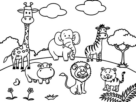 Cartoon Animals All Coloring Page