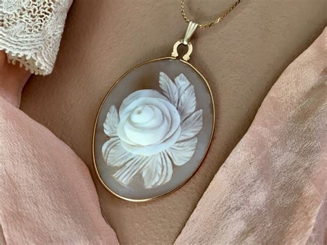 Carved Rose Real Cameo Shell 14k Gold Filled Pendant Necklace Etsy