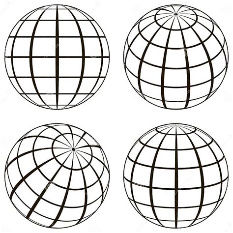 Set Globe The Technical Picture Of The Contours Of The Earth Stock