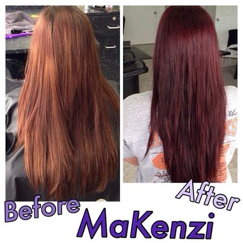 Before After Long Hair Faded Redish Brown To Vibrant Red Violet Hair