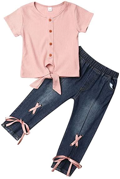 Citgeett Toddler Baby Girls Jeans Outfits Off Shoulder Tube