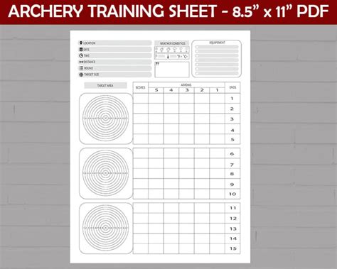 Archery Training Log Sheet Printable Pdf Blank Archery Etsy